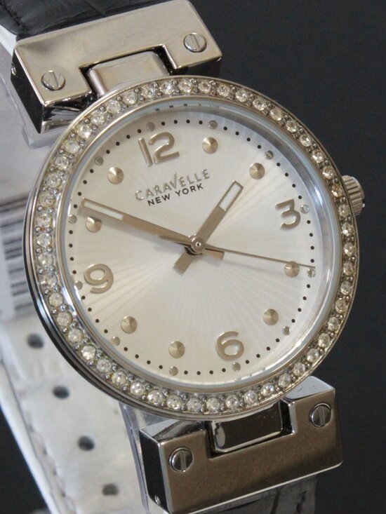 Caravelle Ladies Dress Watch By Bulova Crystal Bezel Reversible Strap 32mm main image 10